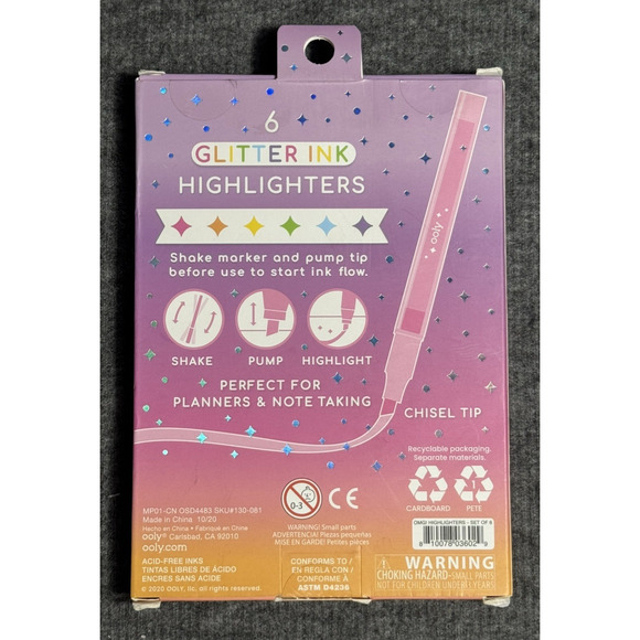 OOLY Oh My Glitter! Liquid Glitter Ink Neon Highlighters Set of 6 - Picture 4 of 4